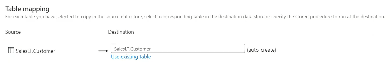 MySQL to Azure - Table mapping